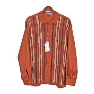 SILVER SILK Rusty Brown Striped Polo Cardigan Size L